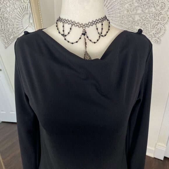 Whimsygoth Black Open Arm Cutout Vintage Cowl Neck Blouse Top Paper Tag Size S - Picture 4 of 9